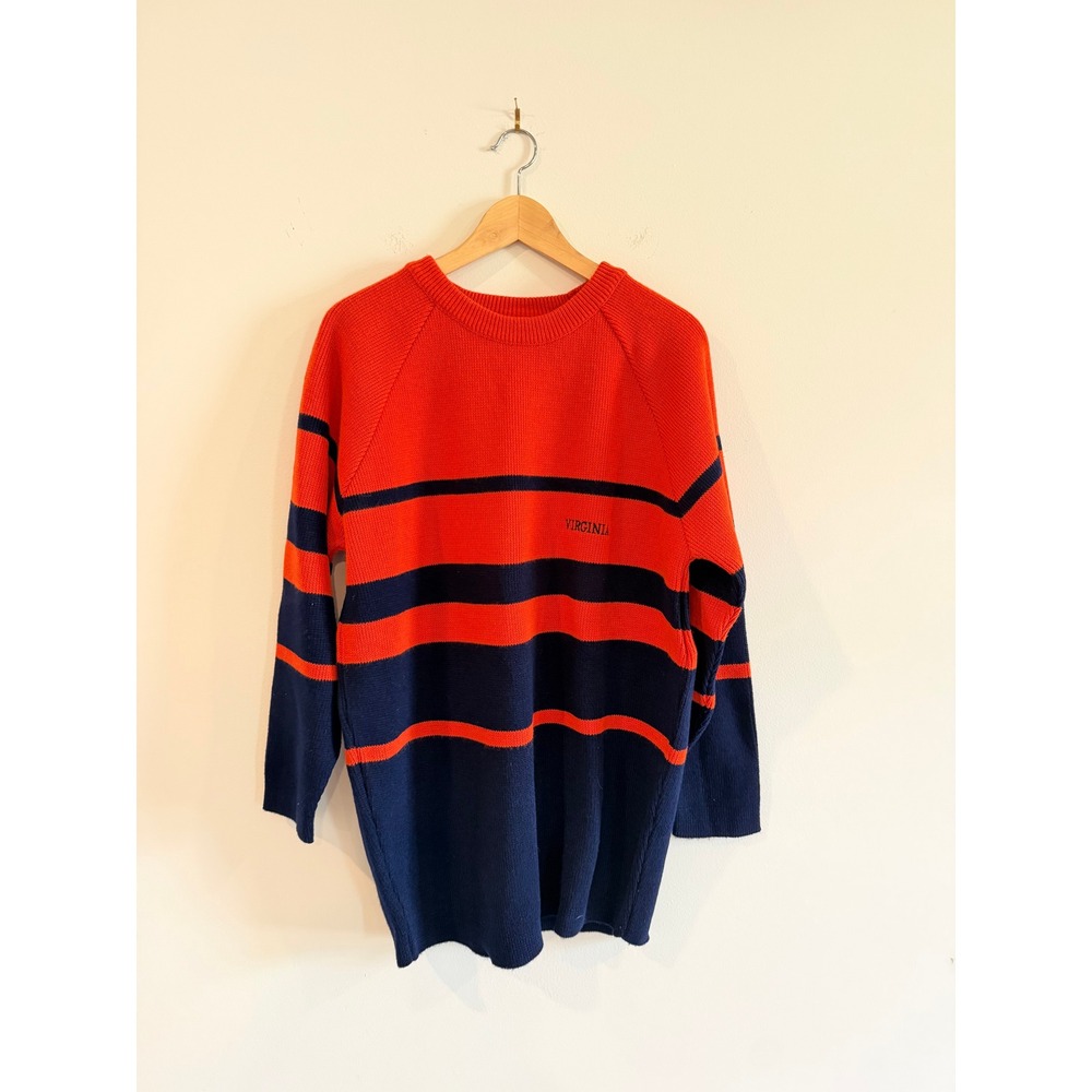 Vintage The Big R Virginia Striped Sweater Mens Large Orange Navy Blue USA 70s